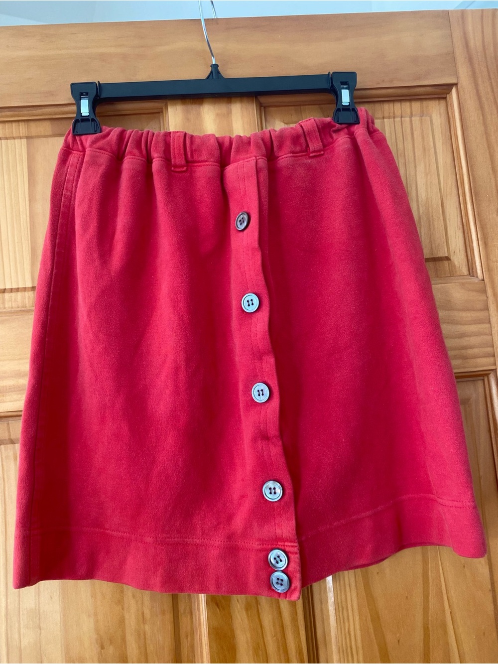 Stephanie Spaskis Kikit Garment Dyed Red Fleece Mini Skirt Button Front XS/S